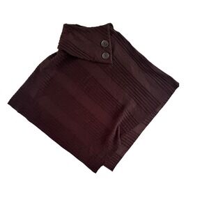 Le Moda Women's Brown Ribbed Cowl Neck Poncho Shawl 2 Button Closure